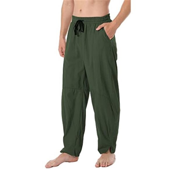 Men's Linen Cotton Loose Fit Casual Lightweight Elastic Waist Summer Pants
